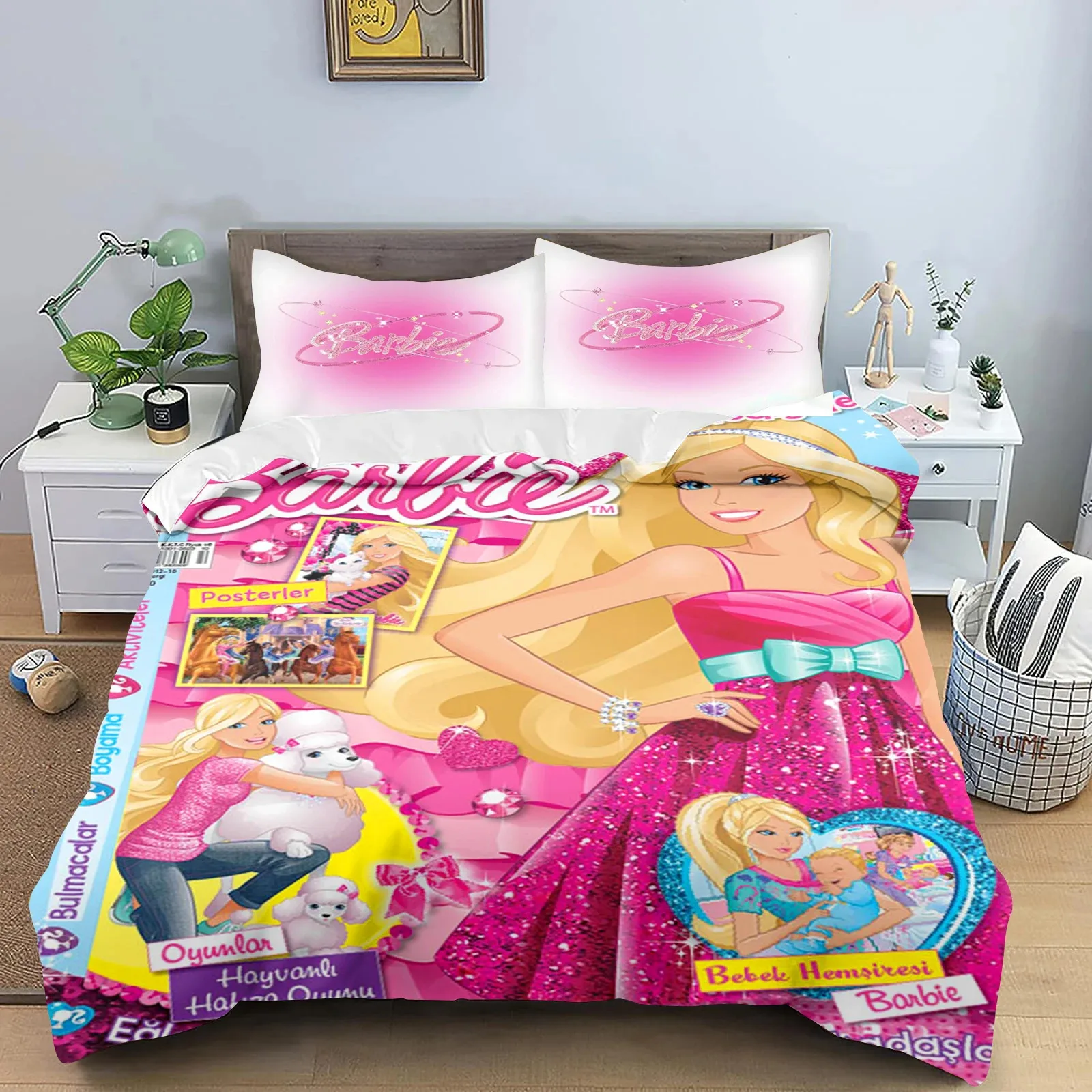 

3PCS Single-sided Pink Princess Printed Comforter Bedding Sets Comfortable Bedspreads Comforter Duvet King Bedding Birthday Gift