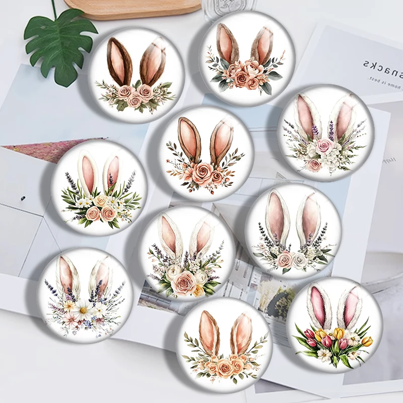 Cartoon Bunny Ears Rabbit   12mm14mm/16mm/18mm/20mm/25mm/30mm Round photo glass cabochon demo flat back Making findings Jewelry
