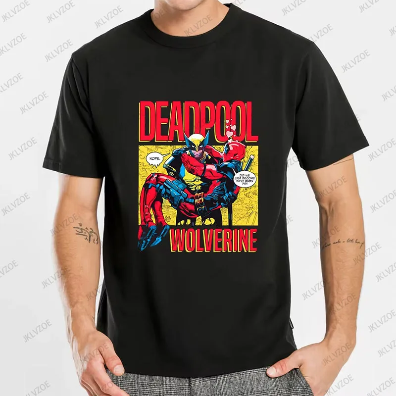 

MINISO Cartoon Deadpools Disney Printed T-Shirt For Men Fashion Casual Loose Crewneck Breathable Cotton Tshirt Kids/Adult Tops