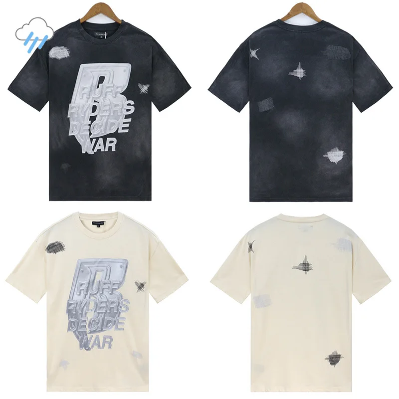 

Hip Hop Vintage Washed Graffiti Who Decides War T Shirt Men Women 1:1 Tags Oversized Tee Tops Black Apricot Cotton T-Shirt