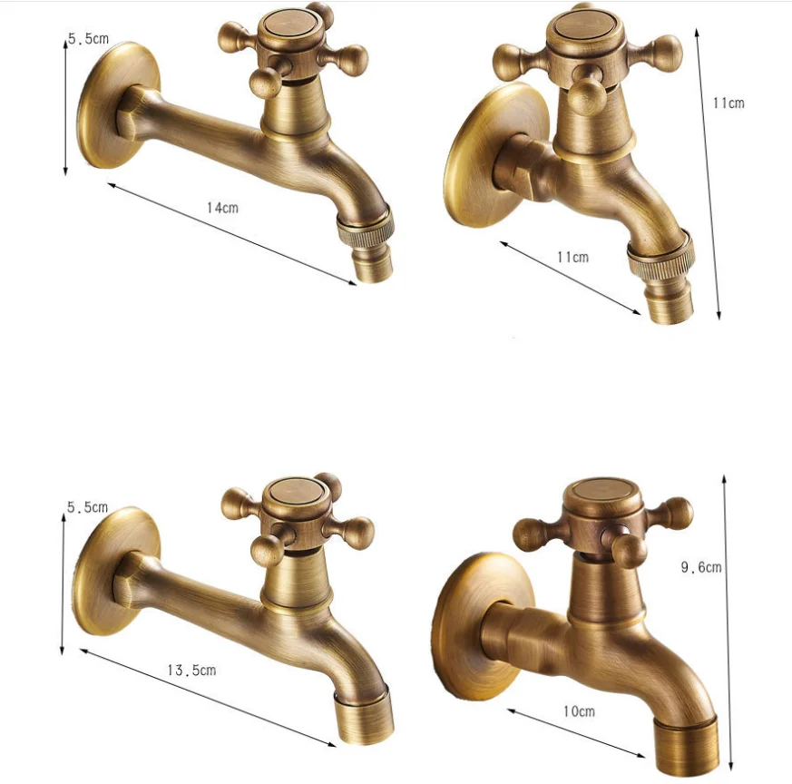 Wall Mounted Faucet Brass Single Cold Sink Tap Vintage Water Tap for Bathroom Washing Machine Sink Mop Pool Outdoor Garden