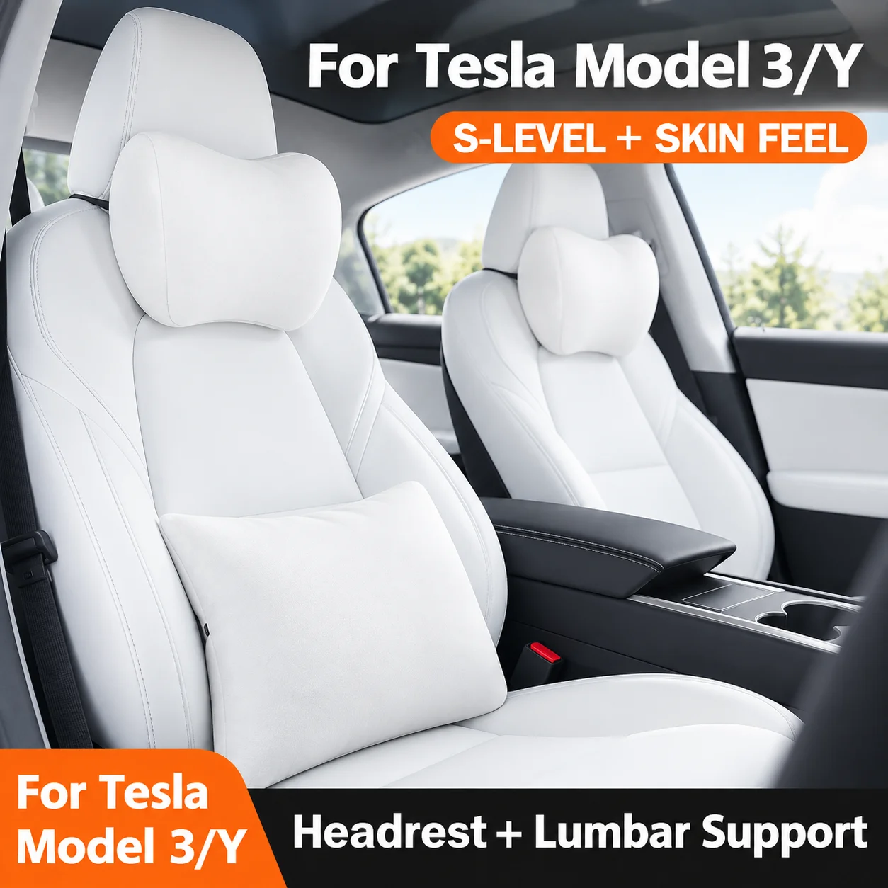 Headrest and Seat Cushion for Tesla Model Y Model 3 Maybach Style Neck Support Pillow Comfort Interior Driving Accessory