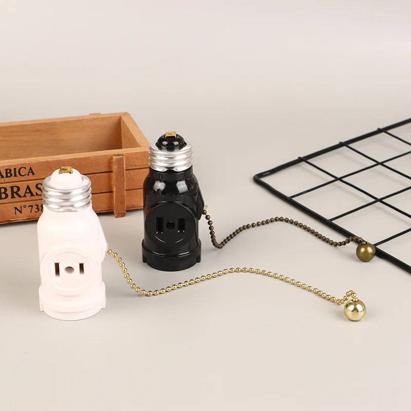 White black bulb socket, electric wood L5-15R, US to E26 with 15CM zipper switch, US lamp holder conversion base
