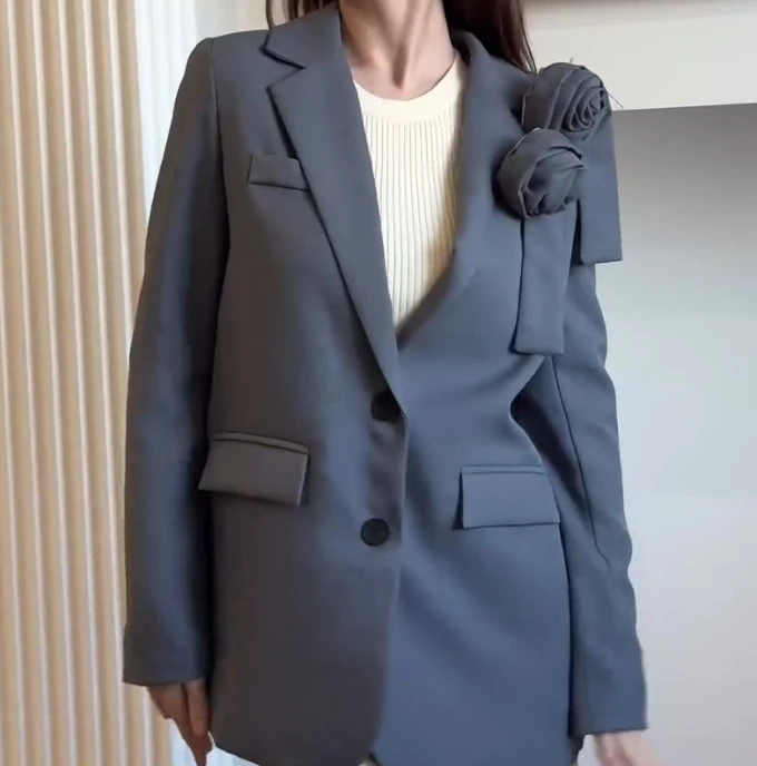 3D printed pocket button suit jacket for women, fashionable and casual commuting style, new for autumn and winter 2025