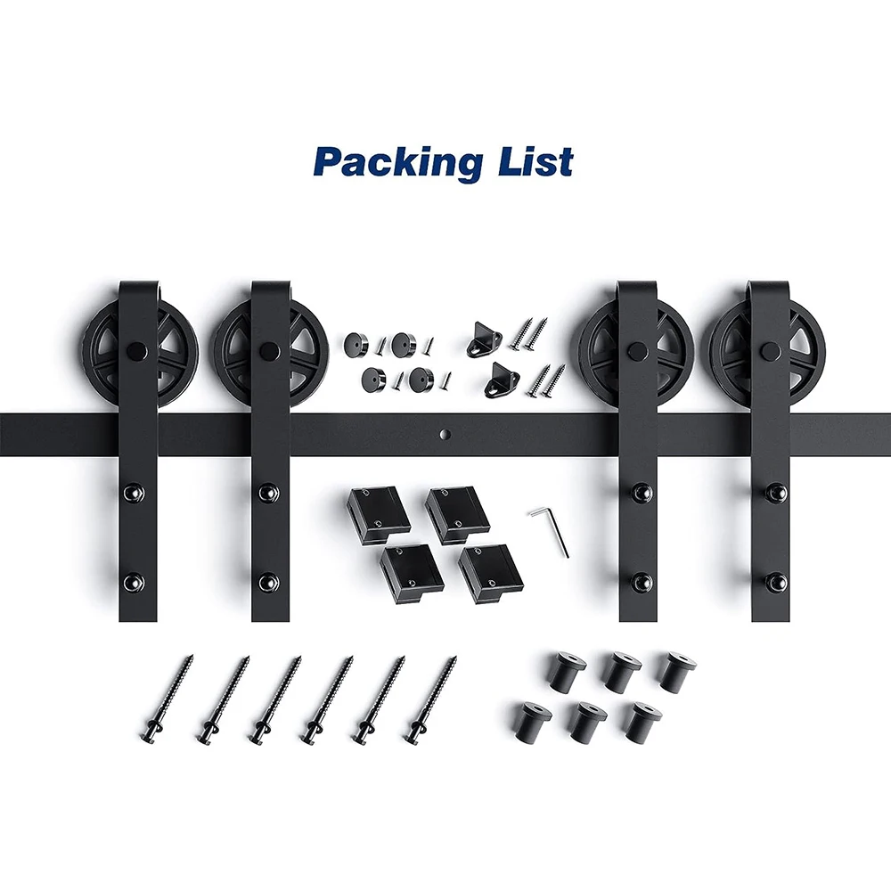 LWZH Heavy Duty Sliding Barn Door Hardware Kit with Big-Rollers 8-20FT Black Steel Track Roller Set for Two Door Smoothly