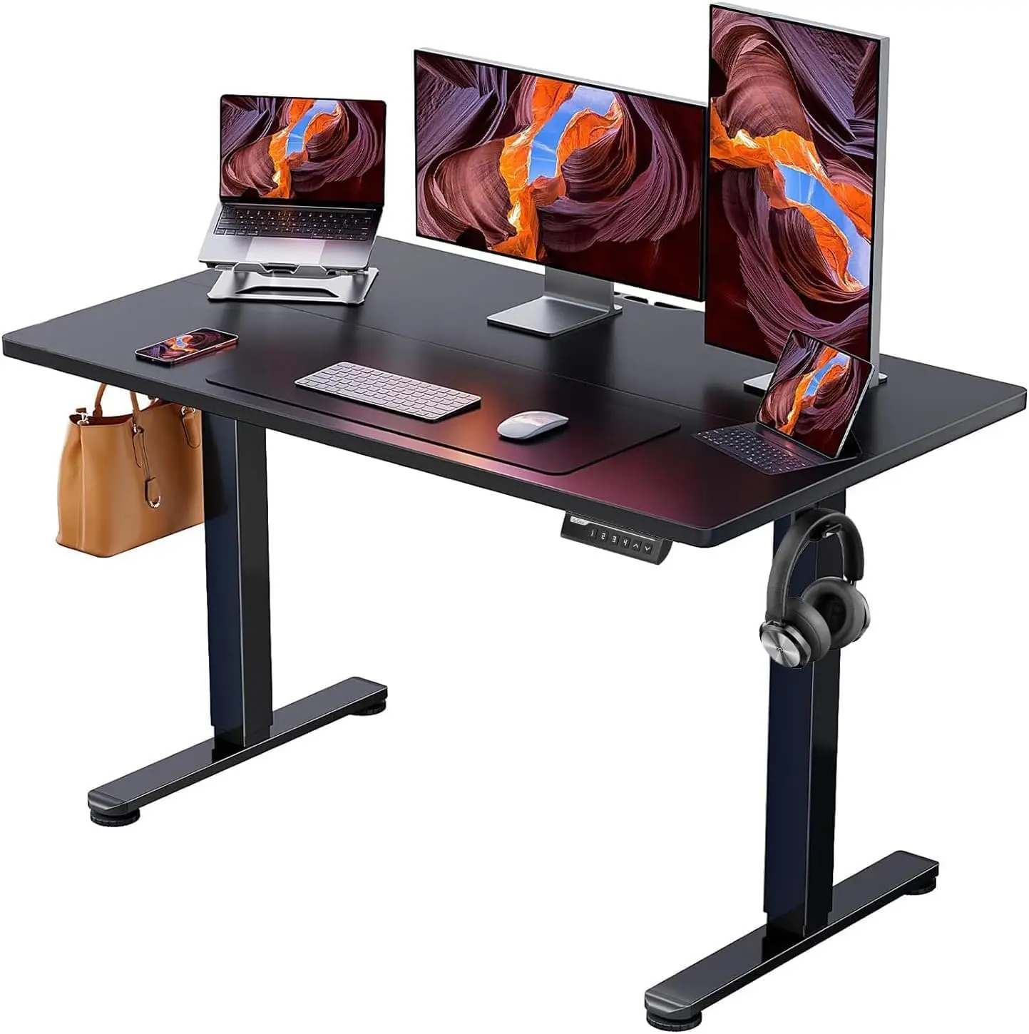 

Electric Standing Desk, 47.2 x 23.6 in, Memory Sit-Stand Home Office Desk with Two-Piece Black Desktop
