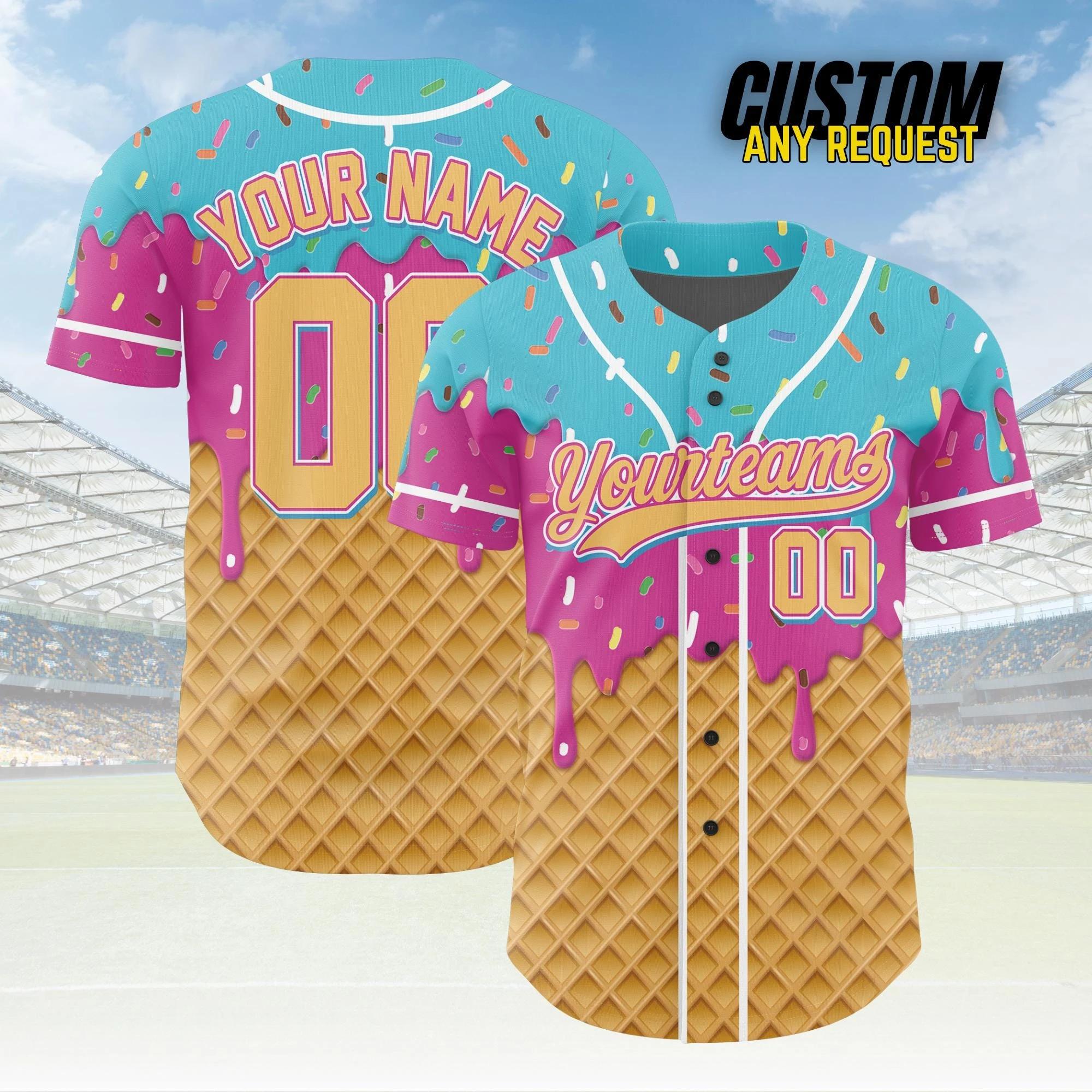 Hot Personalized Ice Cream Drip Baseball Jersey for Men Women Youth Kid,Custom Sprinkle Drip Baseball Matching Family Shirt
