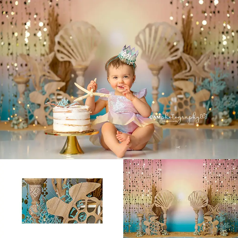 

Undersea Beach Backdrop Kids Baby Cake Smash Photography Props Waves Child Girls Adult Birthday Photocall Backgrounds