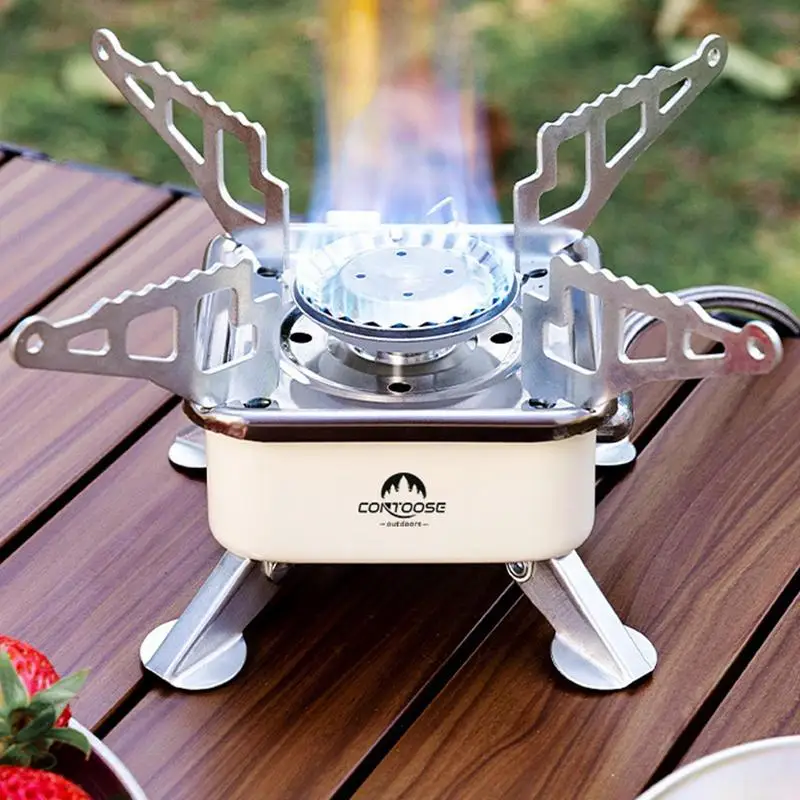 3500W Compact Camp Stove Hiking Stove For Camping Windproof Foldable Four-Way Cassette Stove With Carrying Bag Outdoor Picnic