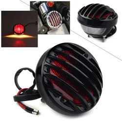 For Harley Honda Yamaha Suzuki Kawasaki Black/Chrome Retro Motorcycle Tail Light Red Lens Brake Lamp Racer Chopper Bobber