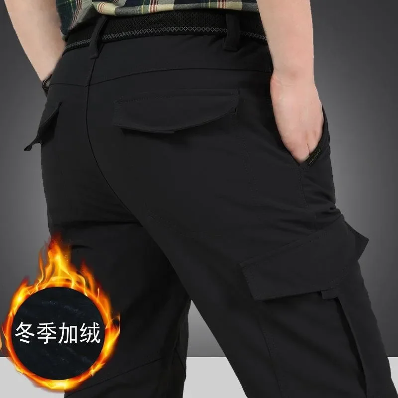 Winter Thick Fleece Warm Stretch Causal Pants Men Military SoftShell Waterproof Thermal Warm Cargo Pants Tactical Long Trousers