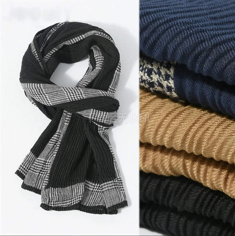 2025 New Men's Retro Scarvves houndstooth Patchwork Crinkle British Style Soft Unisex Scarves Wraps