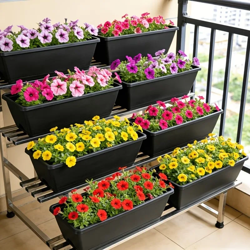 1/3/5Set Window Box Planter Rectangle Plant Containers Decors with Drainage Holes Flower Pot Plant Pot for Outdoor Garden Home