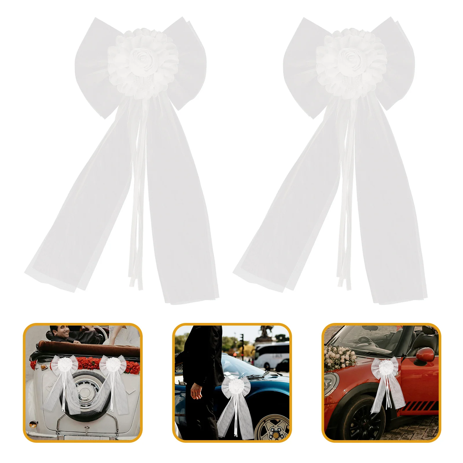 

2Pcs Wedding Car Ribbon Bow Decorations Big Bow Kit Wedding Chair Decorations Elegant Pew Bows Romantic Event Decor