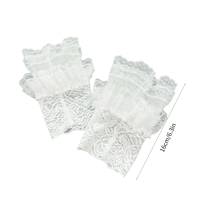 Paired Wrist Warmer Ruffled False Cuffs Lace for Princess Sweater Decorative