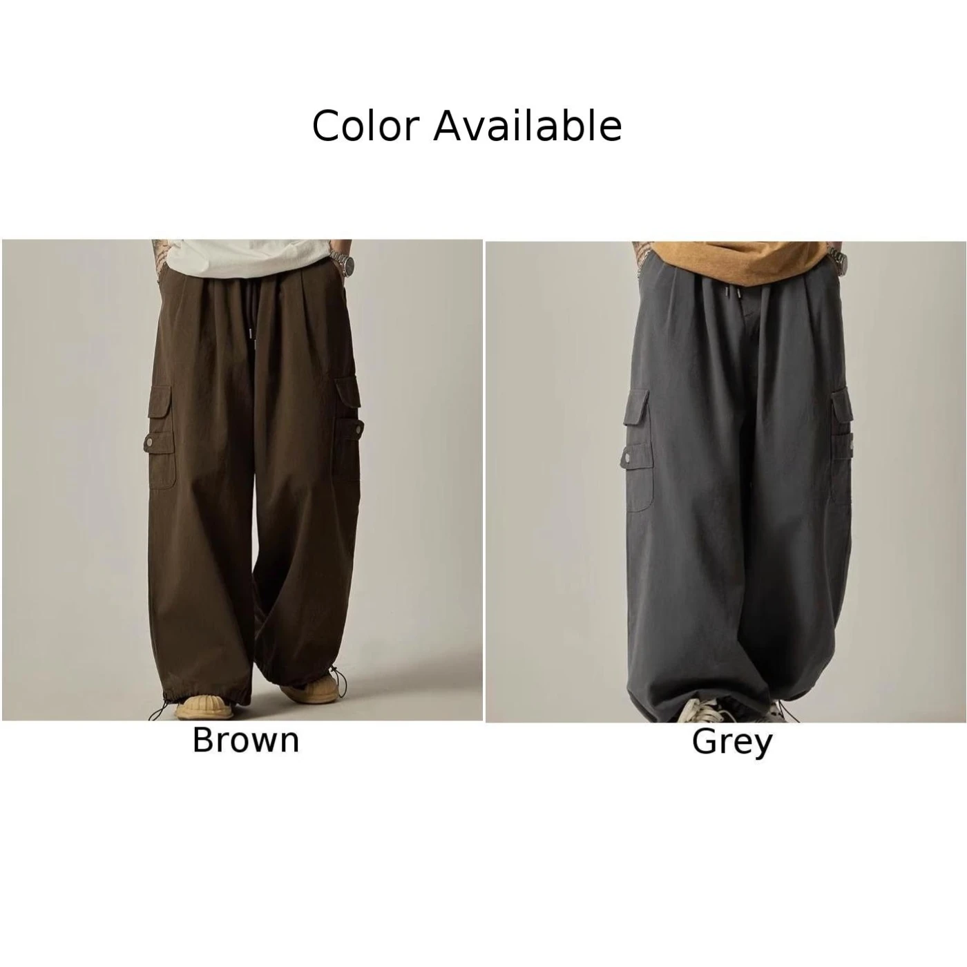 Mens Japanese Baggy Cargo Pants Oversize Wide Leg Trousers Hip Hop Streetwear