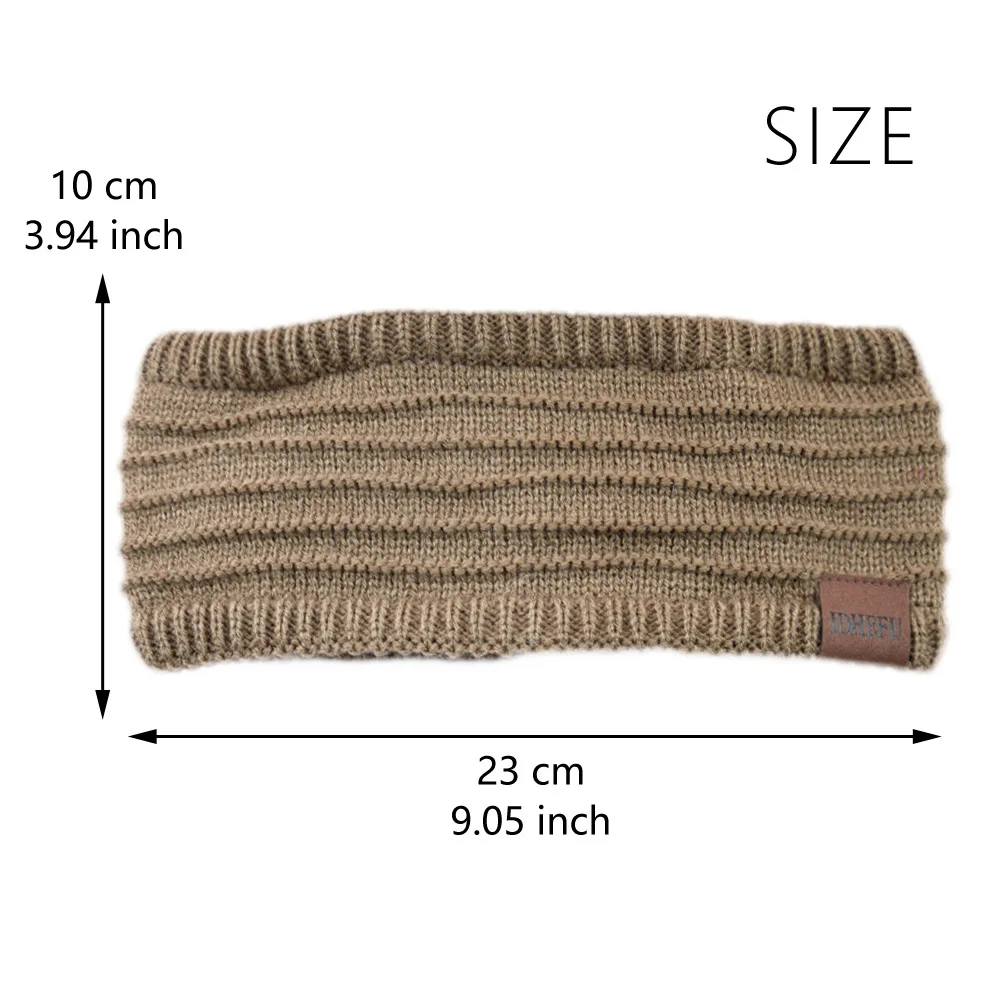 Winter gestricktes Stirnband dicker Häkel-Turban gestrickter Ohrenwärmer mit Plüschfutter elastische Turban-Kopfwickel Haarschmuck – Detail 3