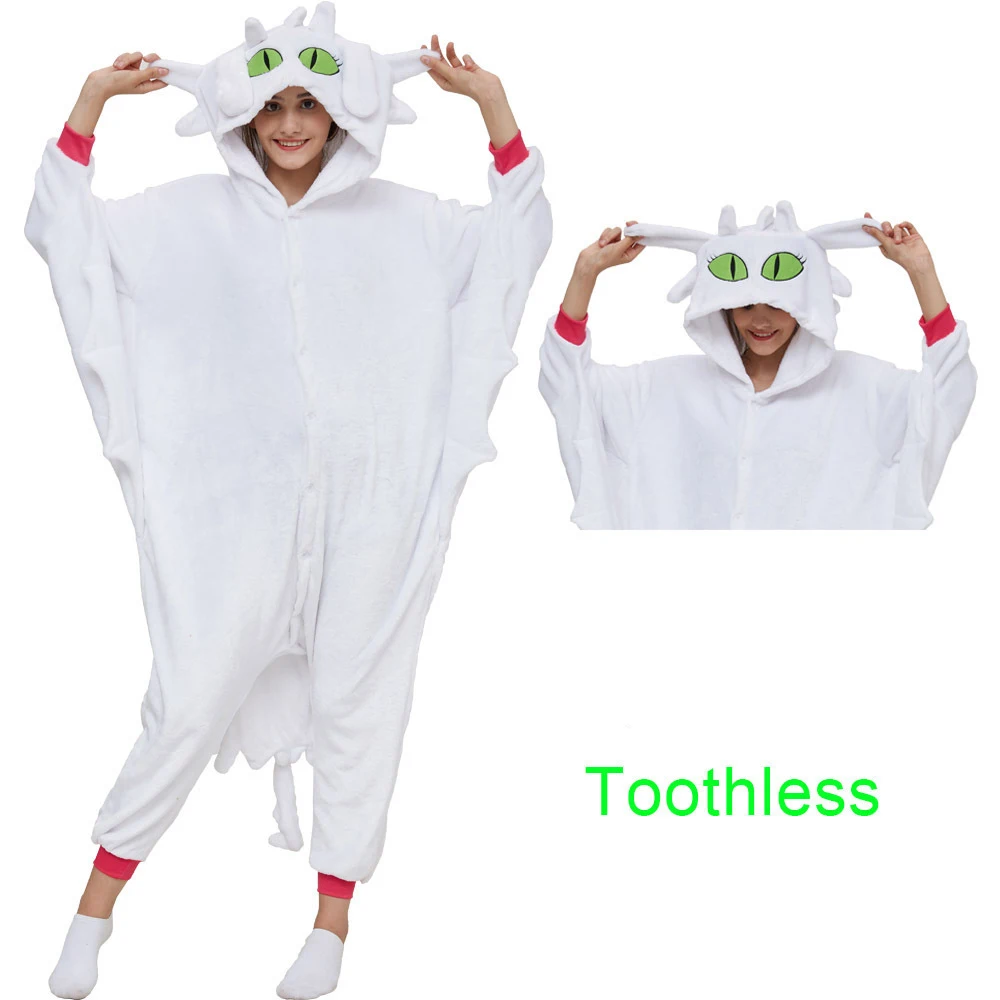 Wie Sie Ihren Drachen zahnlosen Onesies Erwachsene Anime Cosplay Kostüm Cartoon Pyjamas Erwachsene einteilige Pyjamas Nachtwäsche Anzug trainieren