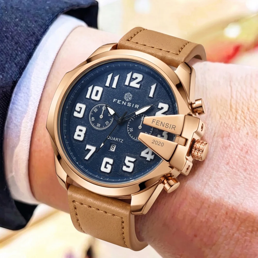 Military-Style Tough Guy Sports Men's Quartz Watch, Large Dial Bridge-Style Wristwatch, Calendar Waterproof Leather Strap, Classic Punk Fashion Casual Outdoor Versatile Trendy Men's Watch