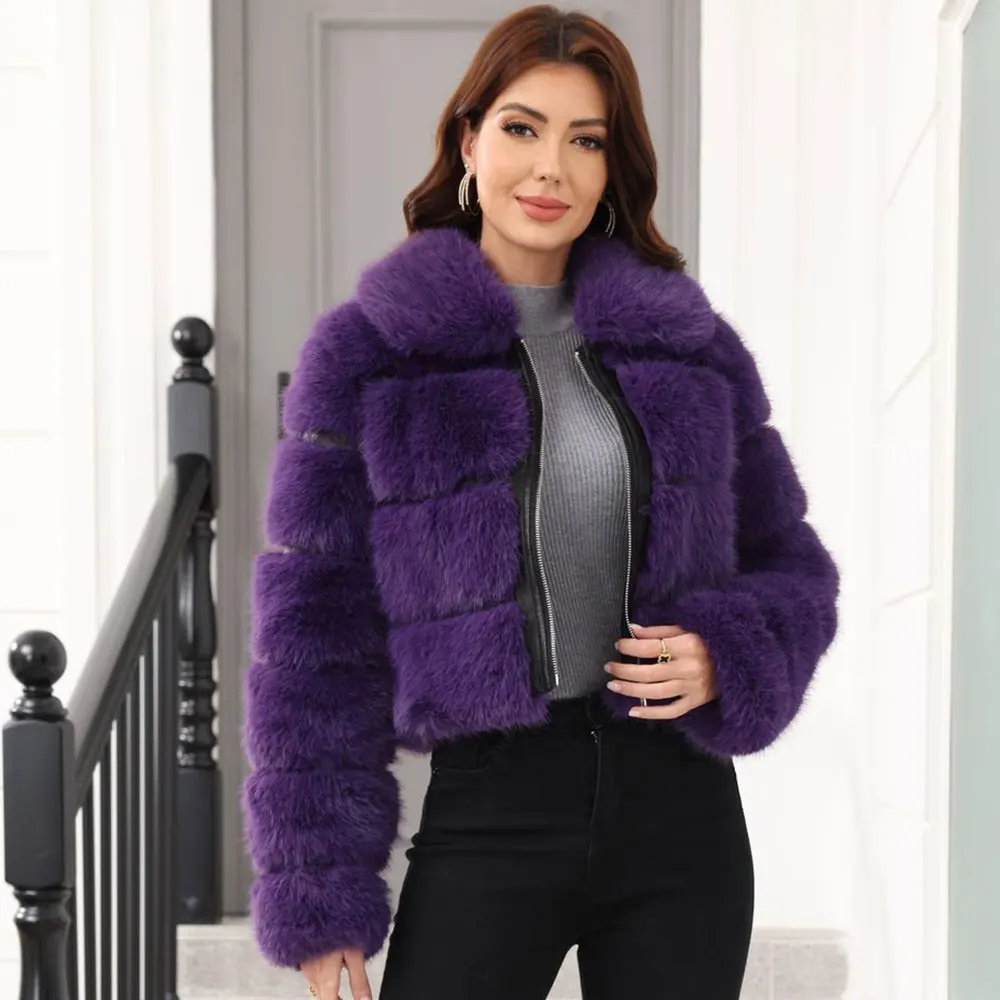 معطف نسائي من الفرو الصناعي المنفوش بياقة مقصوصة سترة عصرية سميكة وقصيرة ملابس خارجية 2024 معاطف قطيفة للسيدات ملابس الشارع