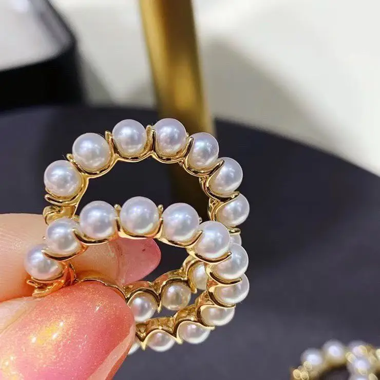 Certificated 925 Silver Freshwater Pearl Hoop Earrings 3-4m Flawless Aurora Pearl C Shape Big Circle Ear Buckle Fine Jewellery