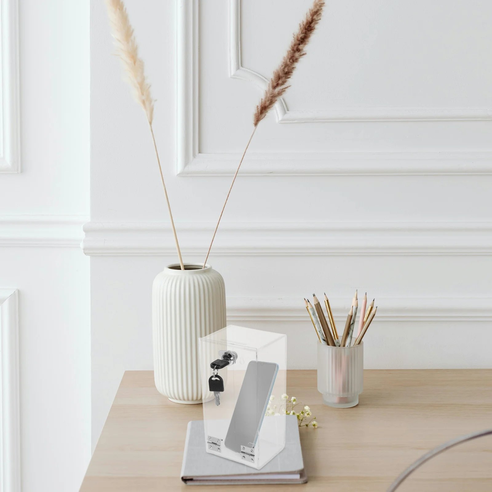 

Transparent Cell Phone Locker Box Lockable Storage Cabinet Secure Phone Organizer Office Mobile Storage Jail Case