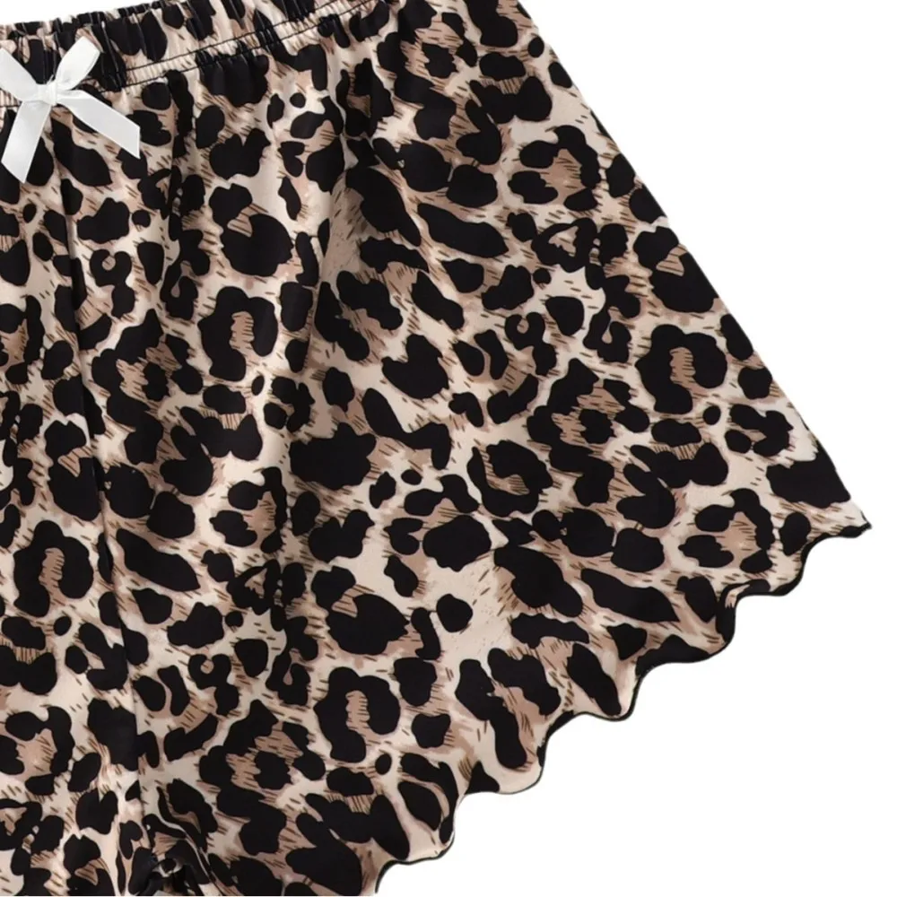 New Sexy Women Pajama Set Honey Letter Cami Leopard Shorts Sleepwear Summer Home Casual Soft Lounge Clothing Suit