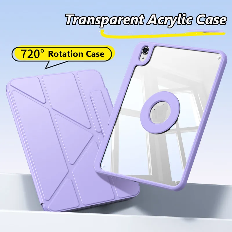 For IPad 2025 11th Gen Air 13 Pro11 12.9 10th 10.9 Mini 7 6 Air 5 4 3 2 1 10.2 9th 8 7 Rotation Case Transparent  Acrylic Cover