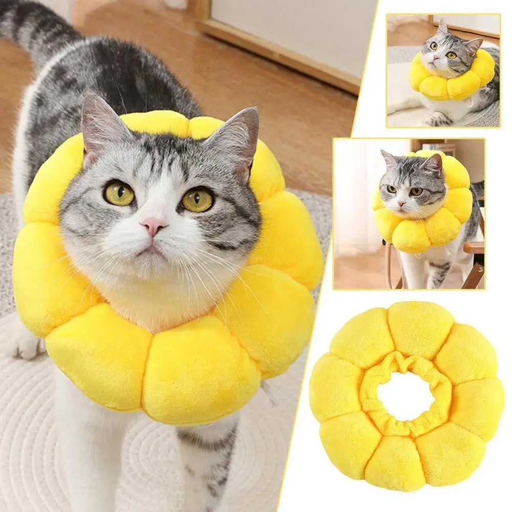 Pet Sunflower Elizabethan Collar Adjustable Cat Elizabethan Surgery Sterilization Anti-licking Headgear Wound Breathable Co V6O4