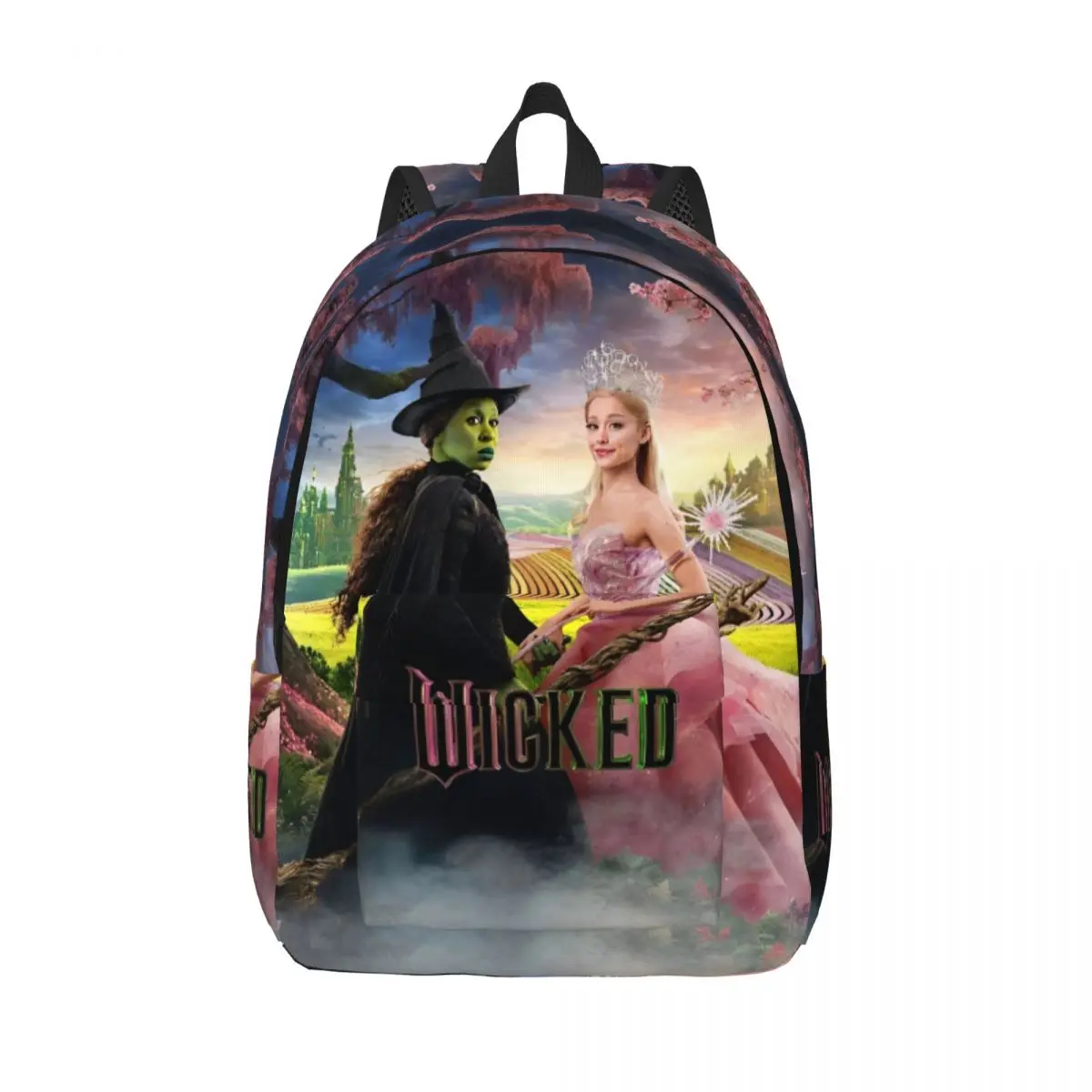 Wicked Elphaba & Glinda Tonal Mochila Al aire libre Trabajo de escuela secundaria Película mágica Mochila de Halloween para hombres Mujeres Bolsas de lona para computadora portátil