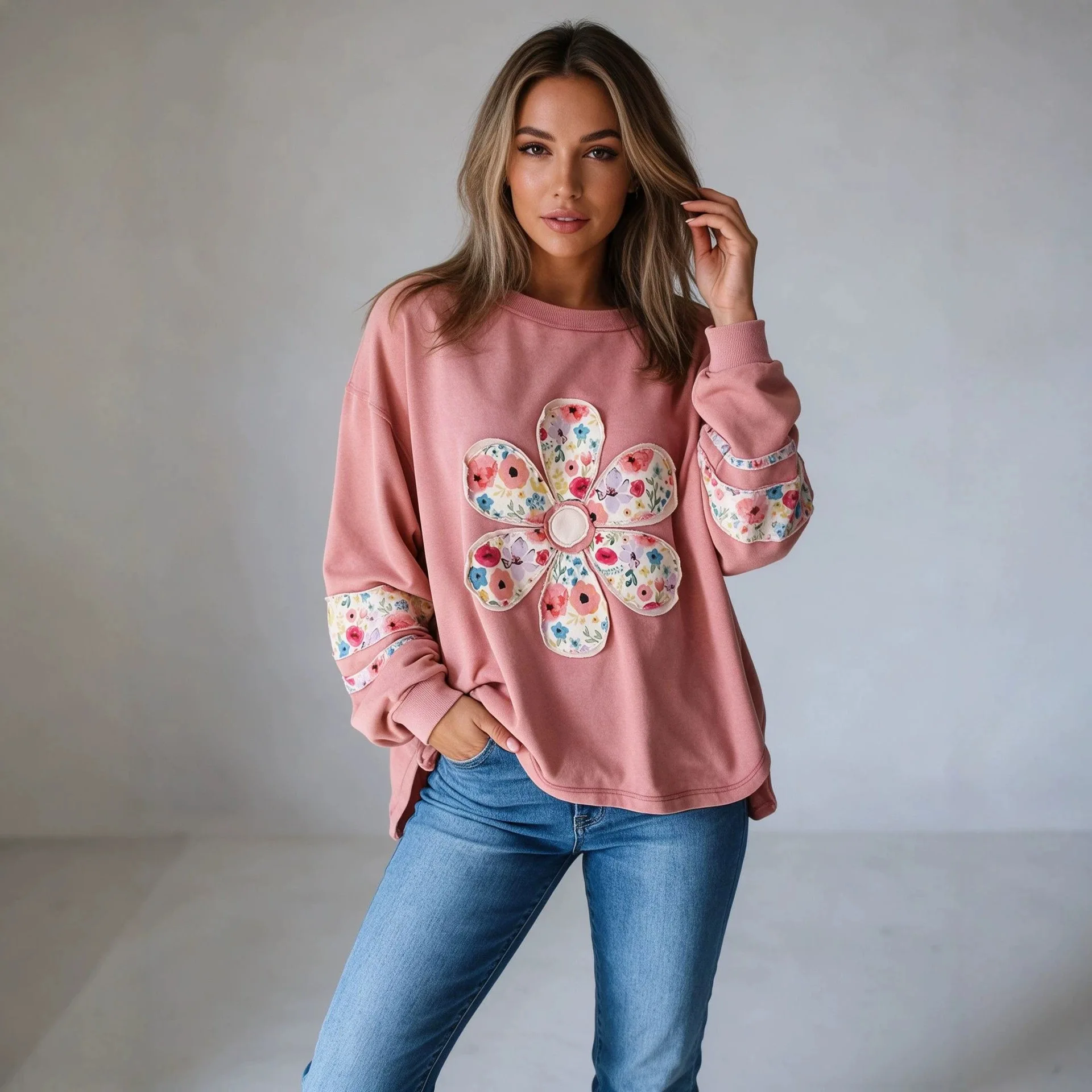 Casual Sweatshirt, Spring And Autumn Round-neck Top, Women's Stylish Long-sleeved Shirt For Fall And Winter, Street Style Robe