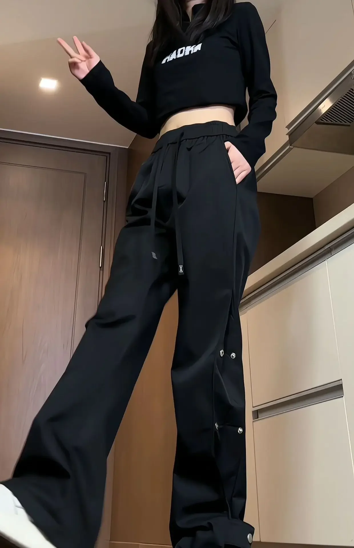 Korean Fashion Women Cargo Pants Autumn Winter Warm High Waist Women's Joggers Loose Sports Pants Y2k Sweatpants Streetwear