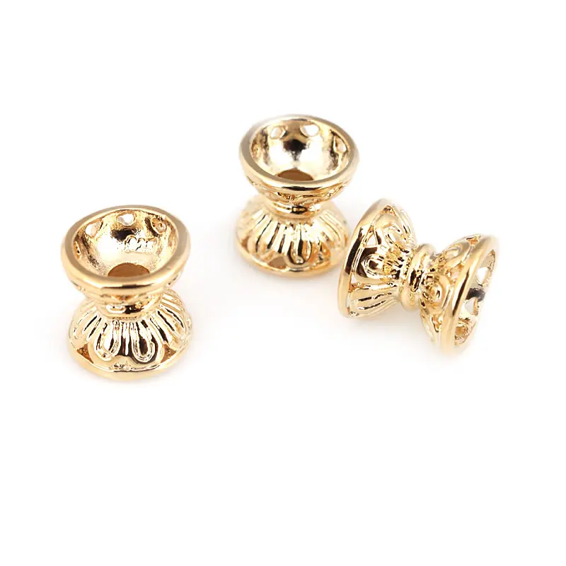 18K Gold Color Brass Double Side Beads Caps Tassel Caps Diy Jewelry Bracelets Making Supplies Accessories for Women