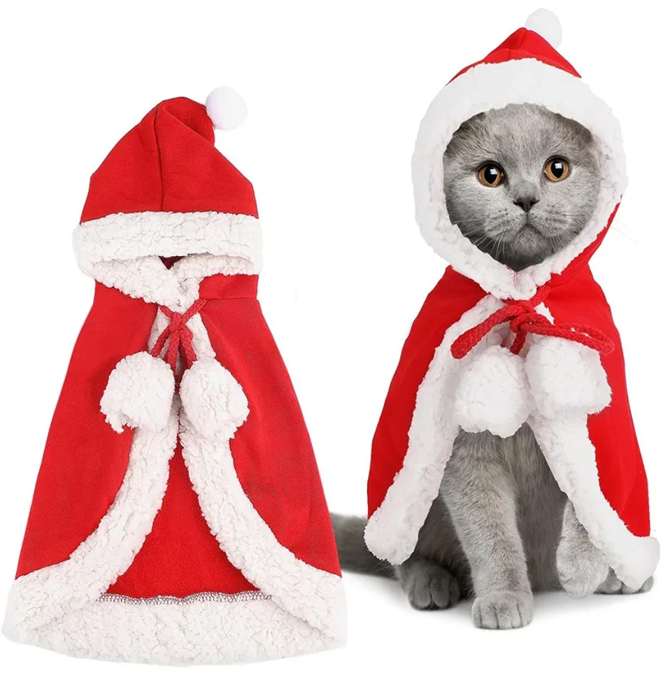 

Cat Costume Santa Cosplay Funny Transformed Cat/Dog Pet Christmas Cape Dress Up Clothes Red Scarf Cloak Props Decor