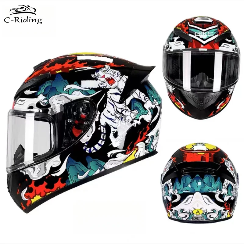 

Classic White Tiger Safety Motorcycle Helmet Racing Full Helmet Headgear Casque Casco Capacete DOT ECE Approved