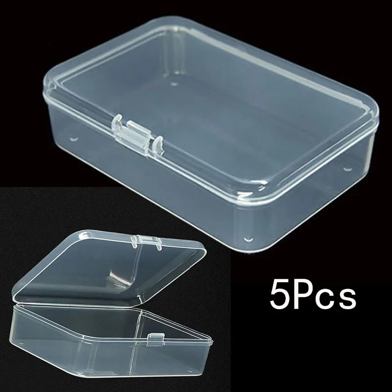 5PCS Transparent Plastic Storage Box Clear Rectangle Multipurpose Display Case Jewelry Cosmetics Toy Sundries Storage Container