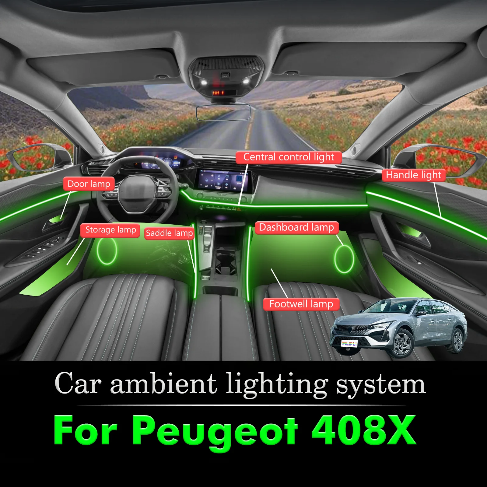

For Peugeot 408X Smart Remote Control RGB 64 Colors LED Car Interior Ambient Light Energy Saving Efficient Lamp Kit