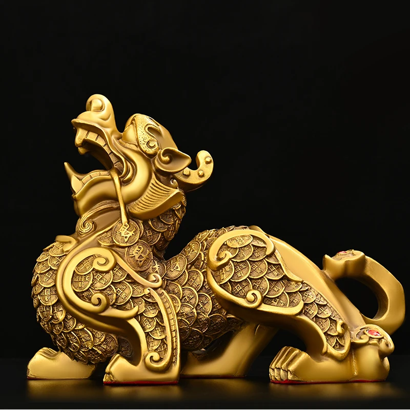 Copper Pixiu pair of ornaments Brass money Ruyi gathering wealth Pixiu home furnishing living room office handicrafts decoration