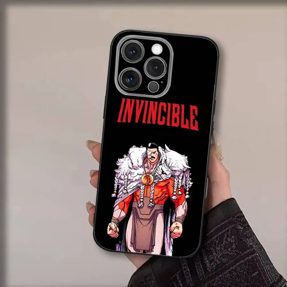 حافظة هاتف كارتون I-Invincibles لهاتف آيفون 17,16,15,14,13,12,11,Pro,Max,Plus,Air,X,XS,XR,SE,8,7,Mini,Soft Black Funda