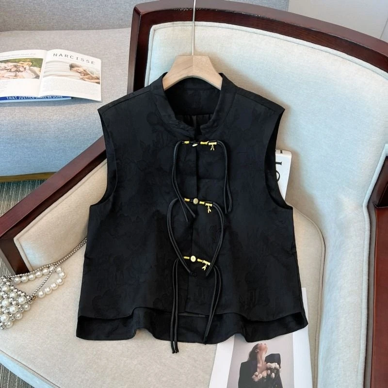 

Новый жилет на пуговицах в китайском стиле в национальном стиле, женский осенне-весенний жилет с резьбой по цветку, верхняя одежда, женский костюм, топ