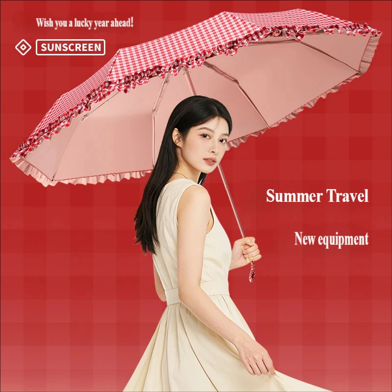 2026 New 8-Rib Manual Open Plaid Luxury Color Coating Umbrella, UV Protection Dual-Use Sun & Rain Umbrella
