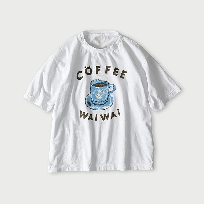 

Новая весенняя футболка свободного кроя из бамбукового хлопка с японским буквенным принтом, повседневный универсальный топ