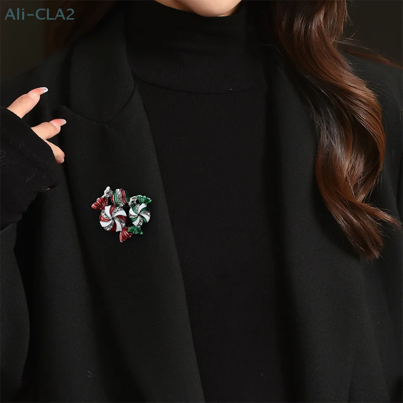 Fashion Rhinestone Colorful Christmas Candy Brooch For Women Clothing Coat Jewelry Accessories Gifts