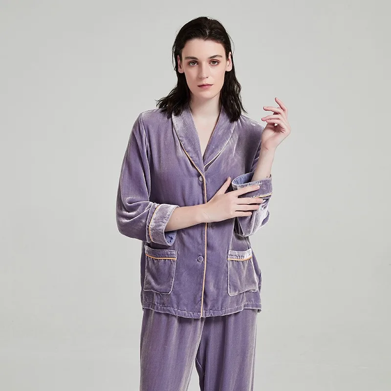 

Silk Velvet Pajama Set Women Autumn Winter Long Sleeve Pants Thickened Casual Homewear 2 Piece XL Size Cozy Comfort Elegant