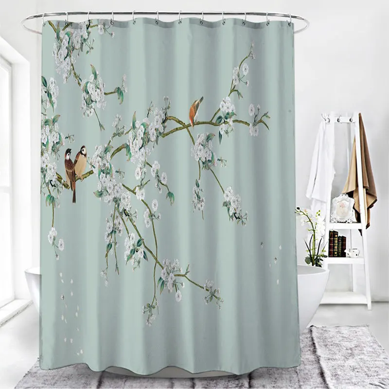 1 pcs Flower Bird Shower Curtain Floral printed polyester fabric bathroom curtain with hooks home decorative curtain