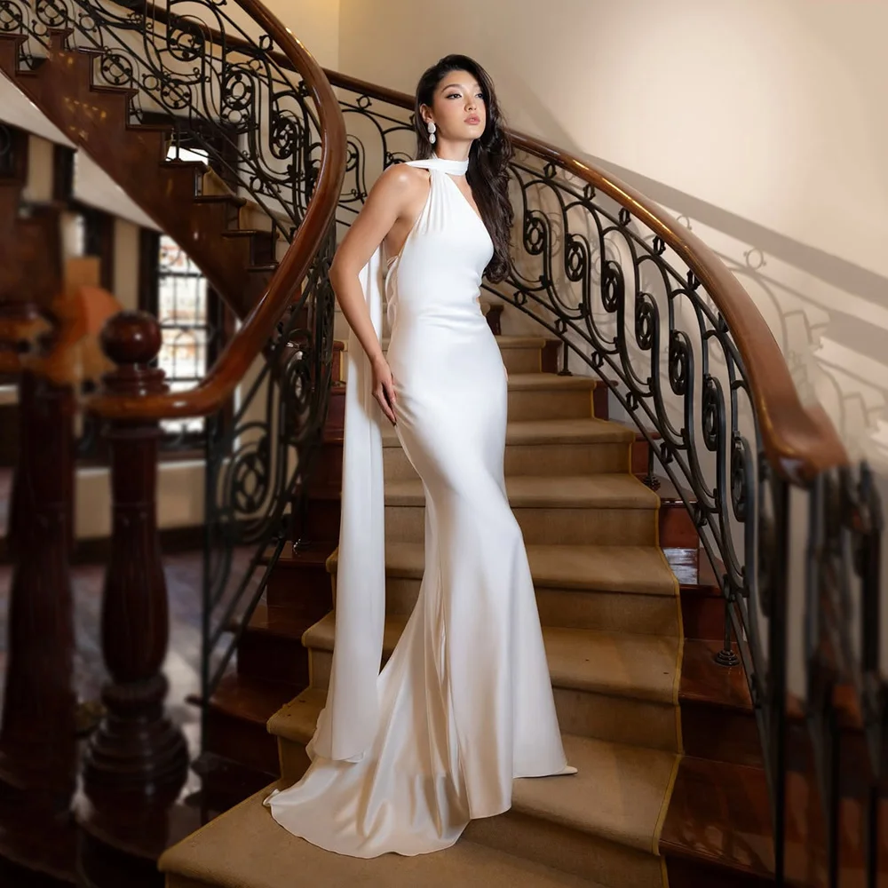 

Modern Wedding Dresses 2025 Civil Mermaid Satin Sexy Open Back Simple Evening Bridal Dress for Women Wedding Gown Customized