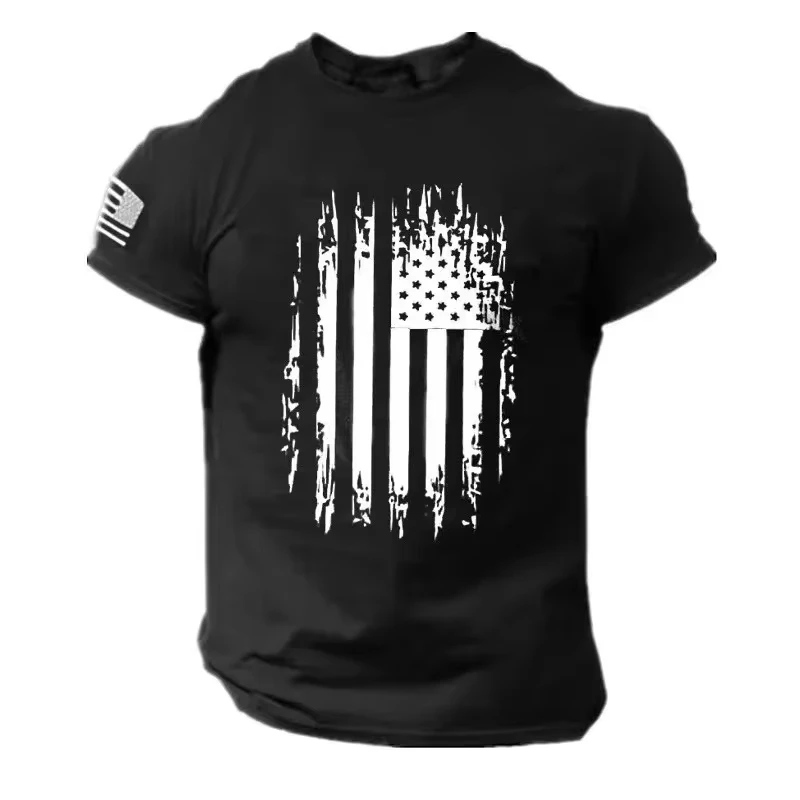 American Flag Print Men's T-shirts Daily Short Sleeve T-shirt Quick Drying Gym Sports Tops Tee Breathable Muscle T Shirt Clothes