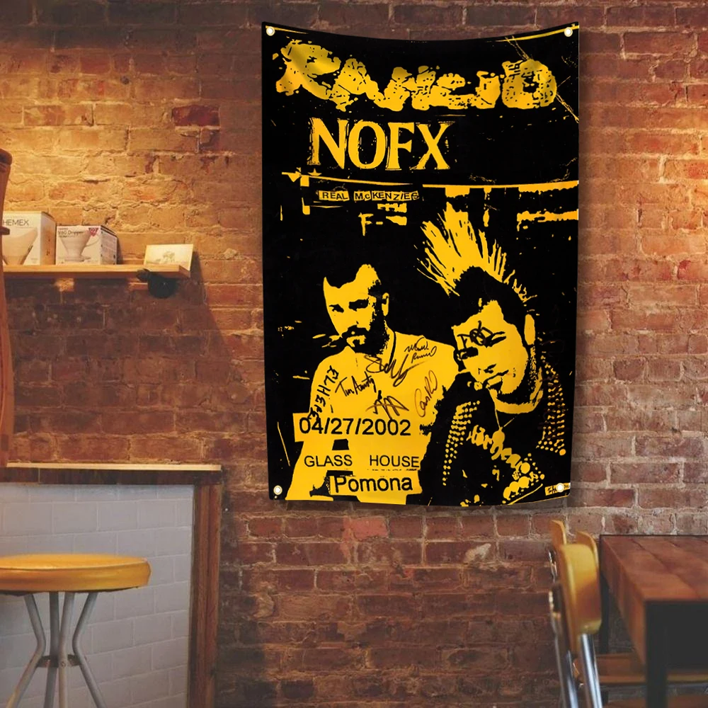 N-NOFX Band Wall Tapestry Rock Music Flag 4 Holes Room Decor For Punk Music Enthusiasts Indoor Outdoor Decor Concert Banner