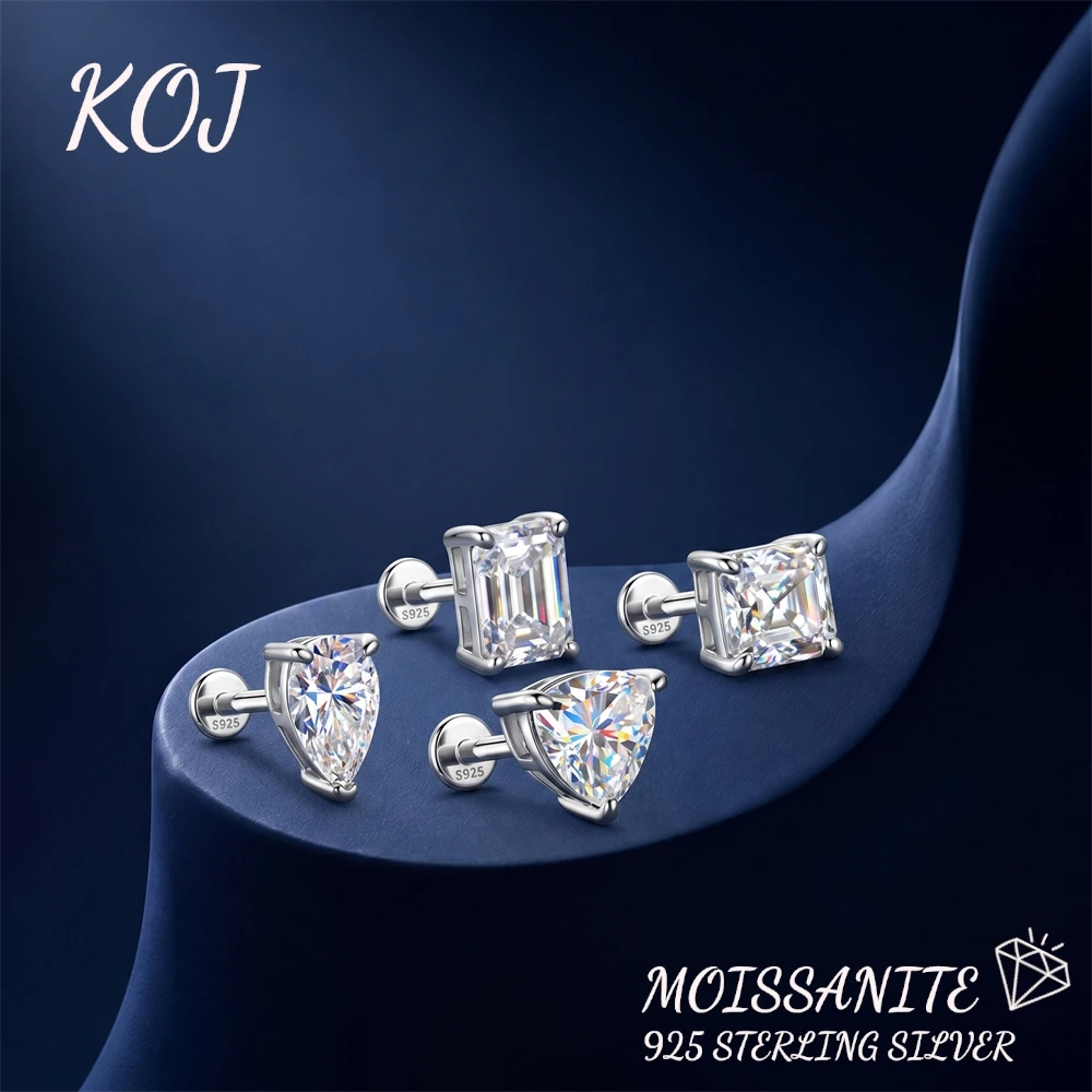 KOJ 1PC S925 Silver Moissanite Piercing Earring Large Special Shape Moissanite Fashionable For Women Everyday Wear Fine Jewelry