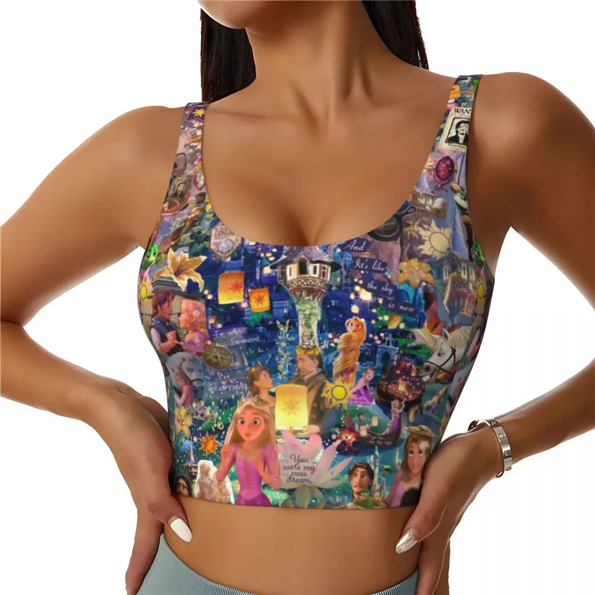 

Custom Women's Movie Rapunzel's Tangled Adventure Cartoon Pattern Sports Bras High Impact Gym Workout Yoga Crop Tank Tops